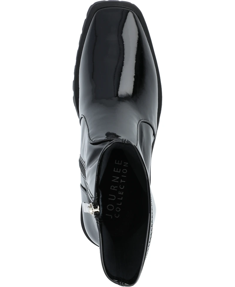 Journee Collection Women's Icelyn Flexible Patent Faux Leather Lug Sole Boots