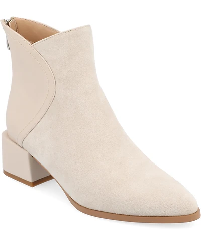 Journee Collection Women's Consuello Two Tone Pointed Toe Block Heel Booties