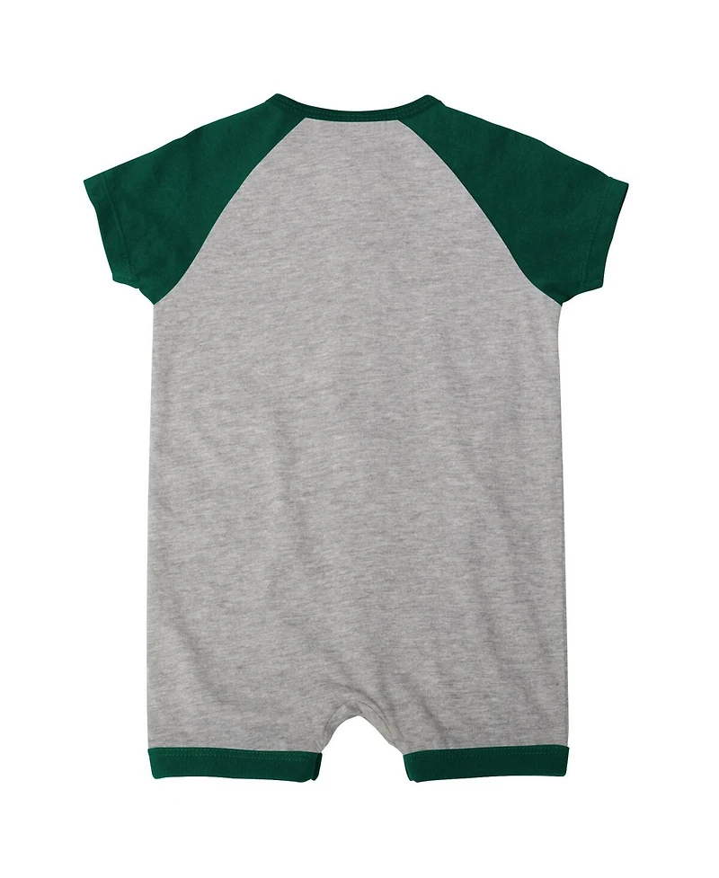 Newborn and Infant Boys Girls Heather Gray Oakland Athletics Extra Base Hit Raglan Full-Snap Romper