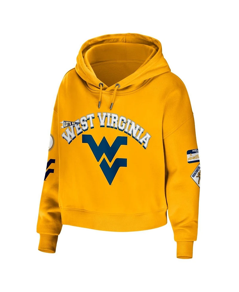 Women's Wear by Erin Andrews Gold West Virginia Mountaineers Mixed Media Cropped Pullover Hoodie