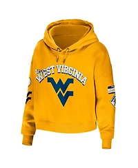 Women's Wear by Erin Andrews Gold West Virginia Mountaineers Mixed Media Cropped Pullover Hoodie