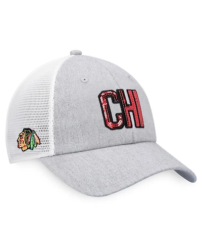 Women's Fanatics Heather Gray, White Chicago Blackhawks Iconic Glimmer Trucker Snapback Hat