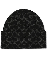 Coach Women's Cuffed Metallic Jacquard Logo Beanie