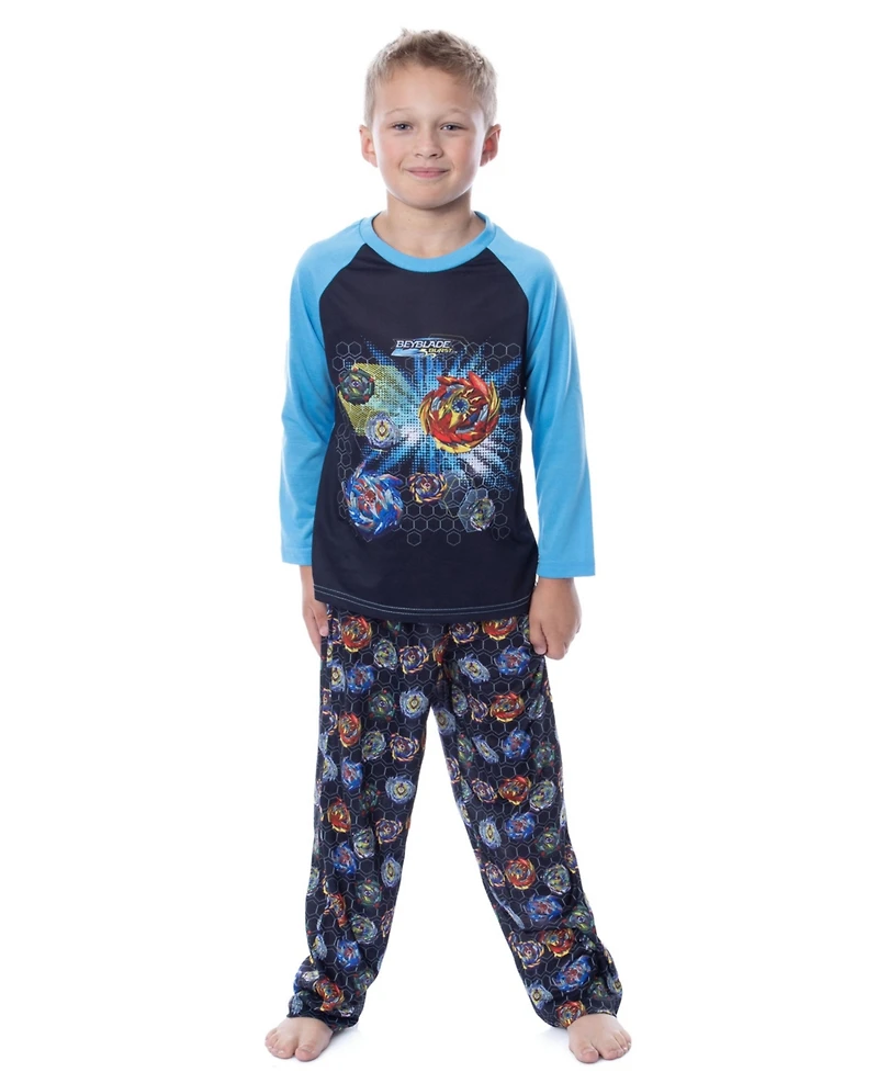 Beyblade Boys Burst Spinner Tops Tossed Print 2-Piece Raglan Sleep Pajama Set
