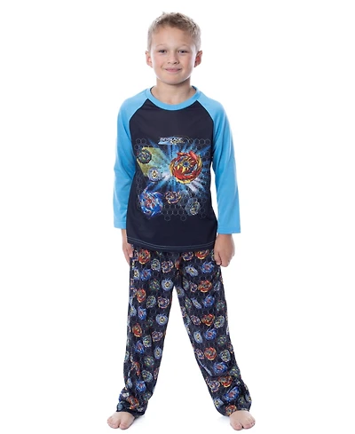 Beyblade Boys Burst Spinner Tops Tossed Print 2-Piece Raglan Sleep Pajama Set