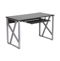 Computer Desk With Pull-Out Keyboard Tray And Cross-Brace Frame