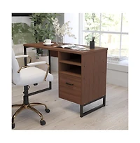 Merrick Lane Brighton Rustic Computer Desk With Shelving And Storage Drawer Metal Frame Pedestal Base Home Office Desk