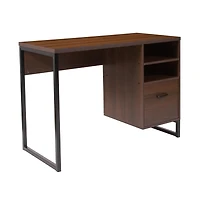 Merrick Lane Brighton Rustic Computer Desk With Shelving And Storage Drawer Metal Frame Pedestal Base Home Office Desk