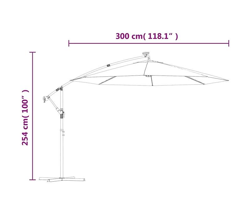Cantilever Garden Parasol with Led Lights and Steel Pole Terracotta