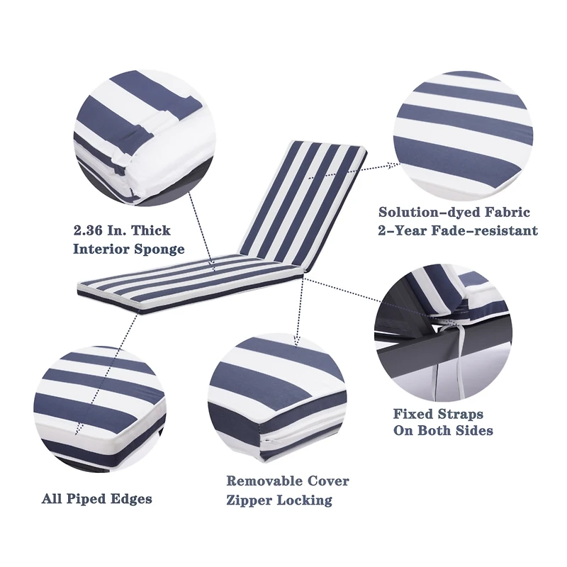 Simplie Fun 2 Pieces Set Outdoor Lounge Chair Cushion Replacement Patio Furniture Seat Cushion Chaise Lounge