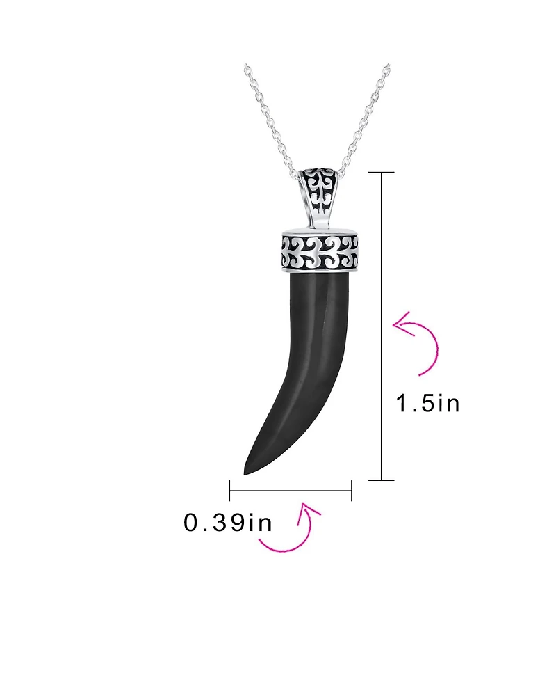 Bling Jewelry Tooth Amulet Black Natural Onyx Cornicello Italian Horn L Chili Pepper Pendant Necklace Oxidized Sterling Silver Scroll