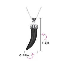 Bling Jewelry Tooth Amulet Black Natural Onyx Cornicello Italian Horn L Chili Pepper Pendant Necklace Oxidized Sterling Silver Scroll