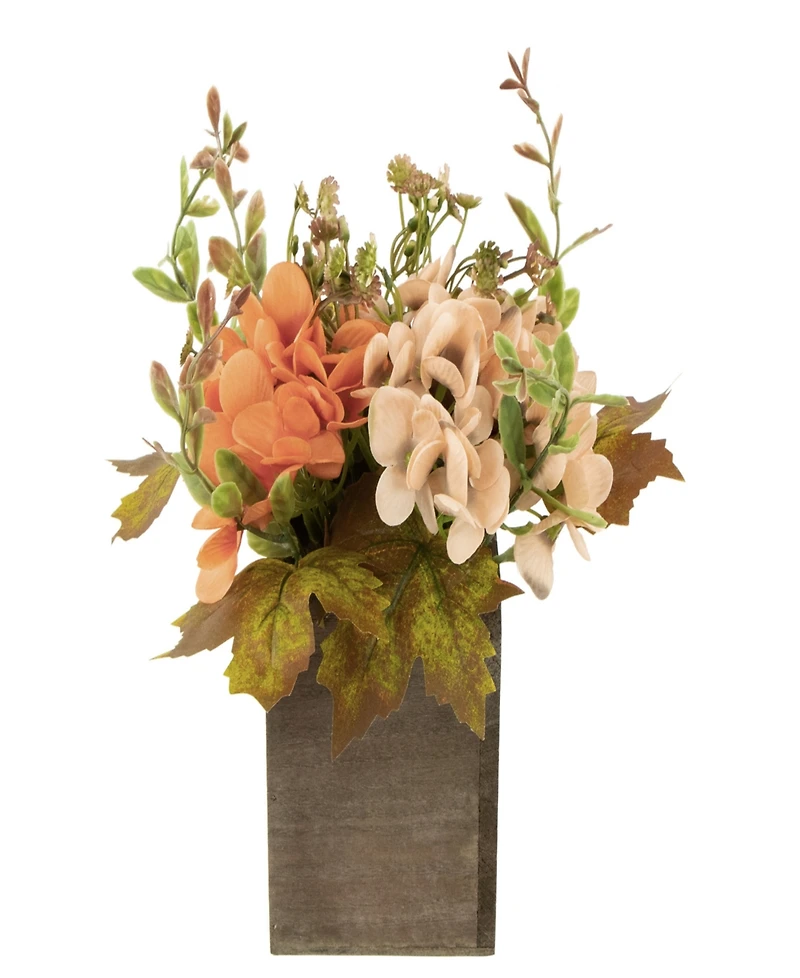 10" x 8" Orange Floral and Pumpkin Wooden Box Fall Harvest Tabletop Decoration