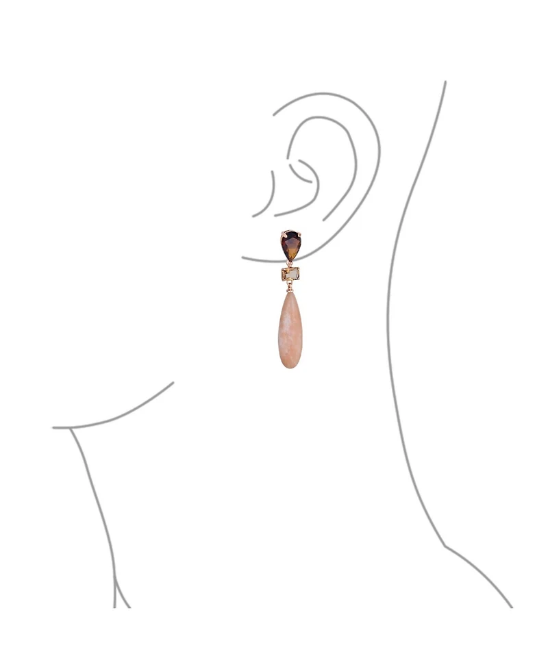 Bling Jewelry Linear Multi Color Black Onyx Blue Natural Turquoise Navy Sodalite Rose Quartz Chandelier Elongated Long Teardrop Dangling Earrings