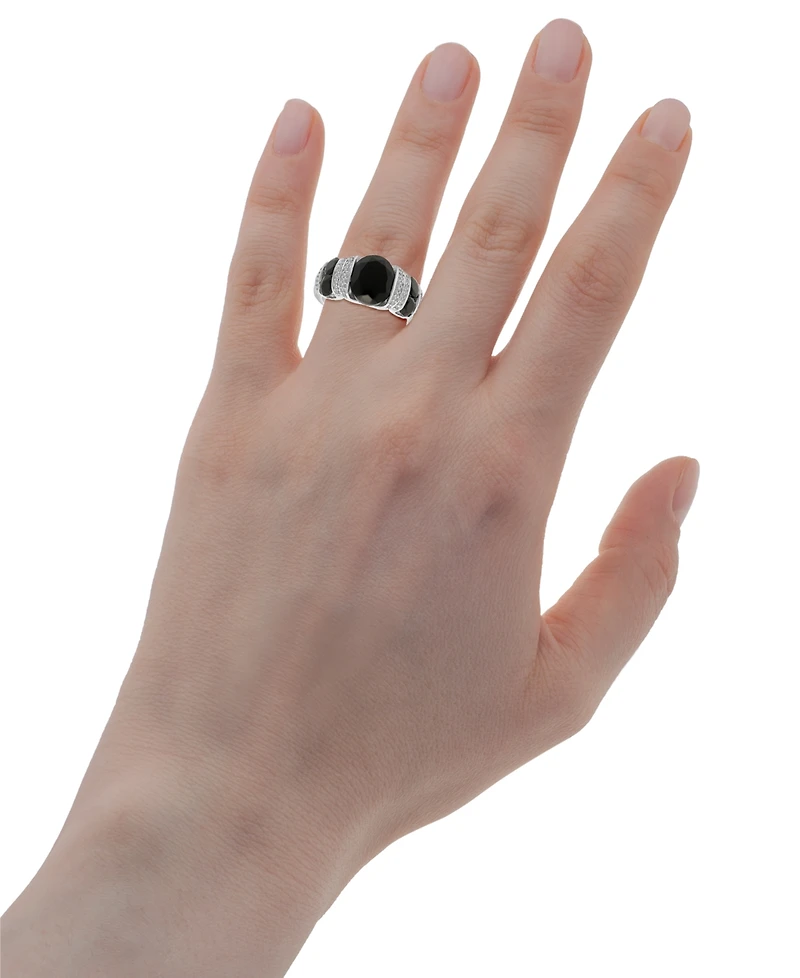 Onyx & Diamond (1/5 ct. tw.) Statement Ring in Sterling Silver