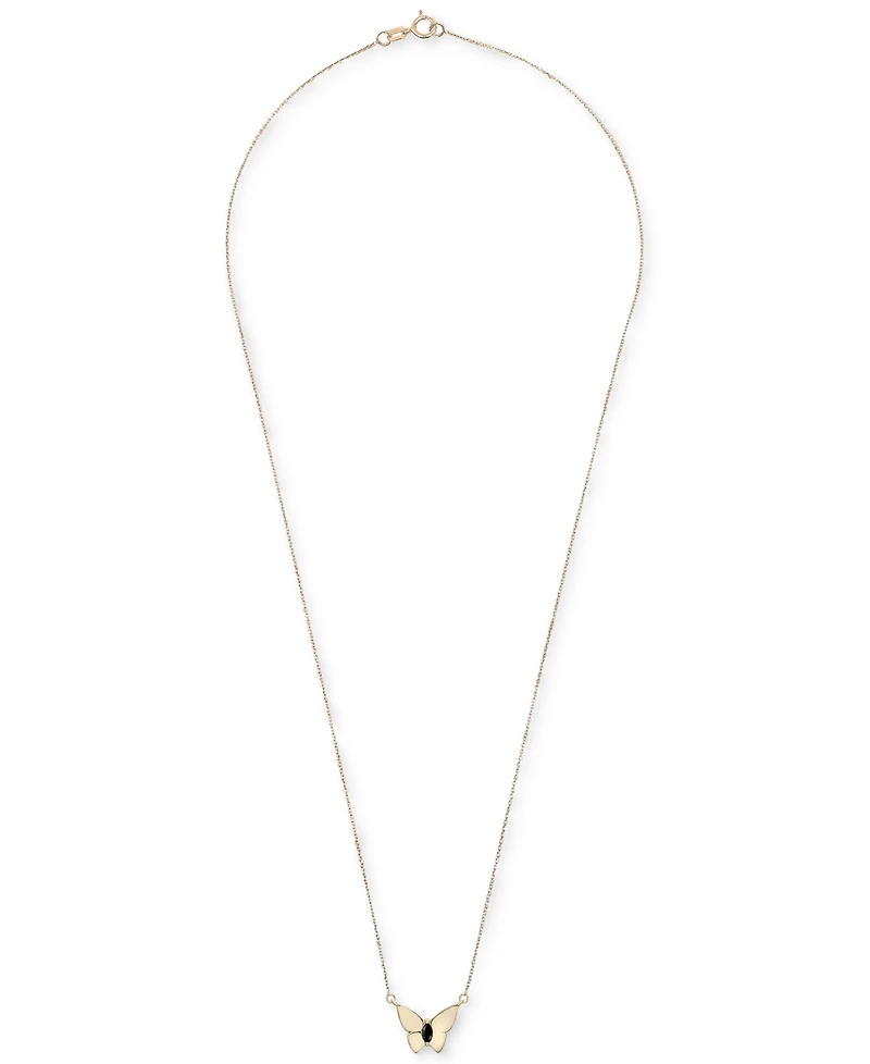 Onyx Butterfly 17" Pendant Necklace in 14k Gold-Plated Sterling Silver