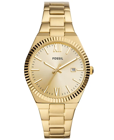 Fossil Women's Scarlette Three-Hand Date Gold-Tone Stainless Steel Watch, 38mm