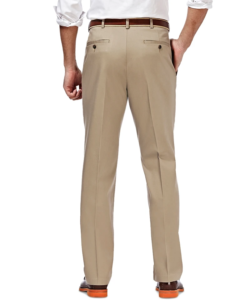 Haggar Men's Premium No Iron Khaki Classic Fit Pleat Hidden Expandable Waist Pants