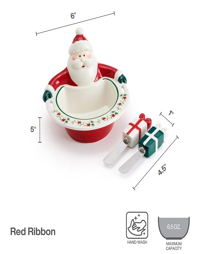 Winterberry Santa Dip Bowl & Spreaders