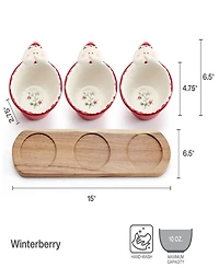 Winterberry Santa Dip Bowls with Wood Base