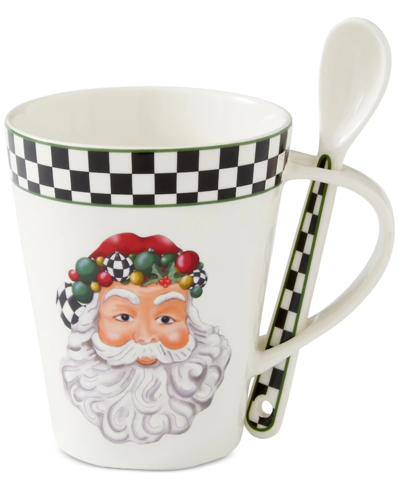 Spode Christmas Tree Santa Black & White Mug & Spoon Set