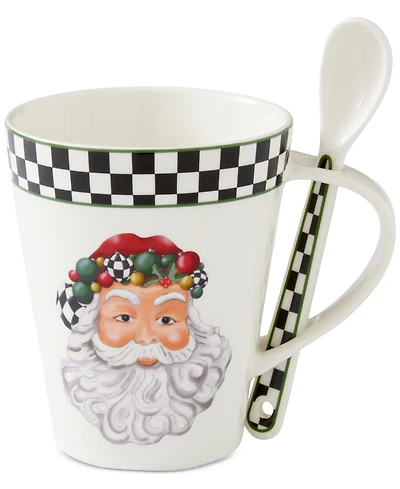 Spode Christmas Tree Santa Black & White Mug & Spoon Set