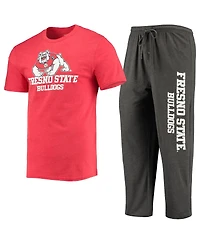 Men's Concepts Sport Heathered Charcoal, Red Fresno State Bulldogs Meter T-shirt and Pants Sleep Set