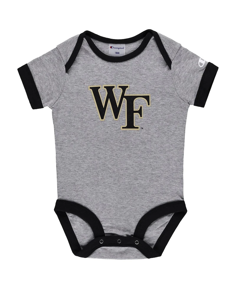 Infant Boys and Girls Champion Black, Heather Gray Wake Forest Demon Deacons I Wanna Be Three-Pack Bodysuit Set