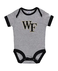 Infant Boys and Girls Champion Black, Heather Gray Wake Forest Demon Deacons I Wanna Be Three-Pack Bodysuit Set