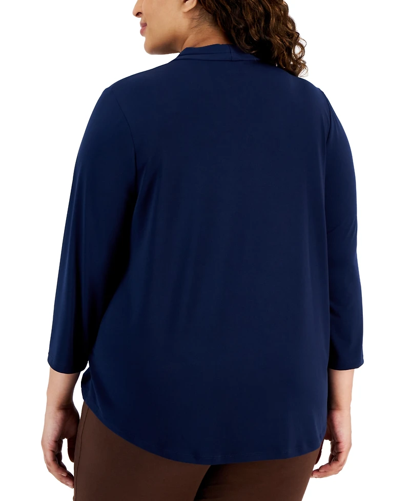 Jm Collection Plus Size Solid V-Neck 3/4-Sleeve Top, Exclusively at Macy's