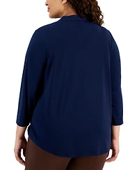 Jm Collection Plus Size Solid V-Neck 3/4-Sleeve Top, Exclusively at Macy's