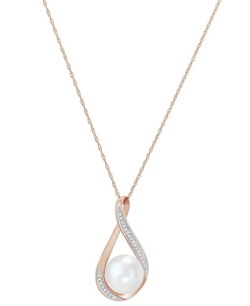 Honora Cultured Freshwater Pearl (9mm) and Diamond Accent Pendant 18" Necklace 14k Gold