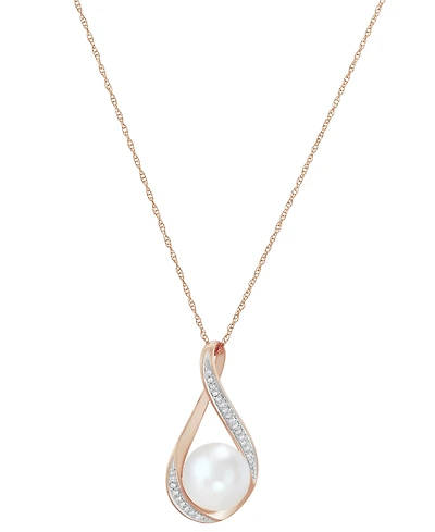 Honora Cultured Freshwater Pearl (9mm) and Diamond Accent Pendant 18" Necklace 14k Gold