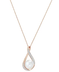 Honora Cultured Freshwater Pearl (9mm) and Diamond Accent Pendant 18" Necklace 14k Gold