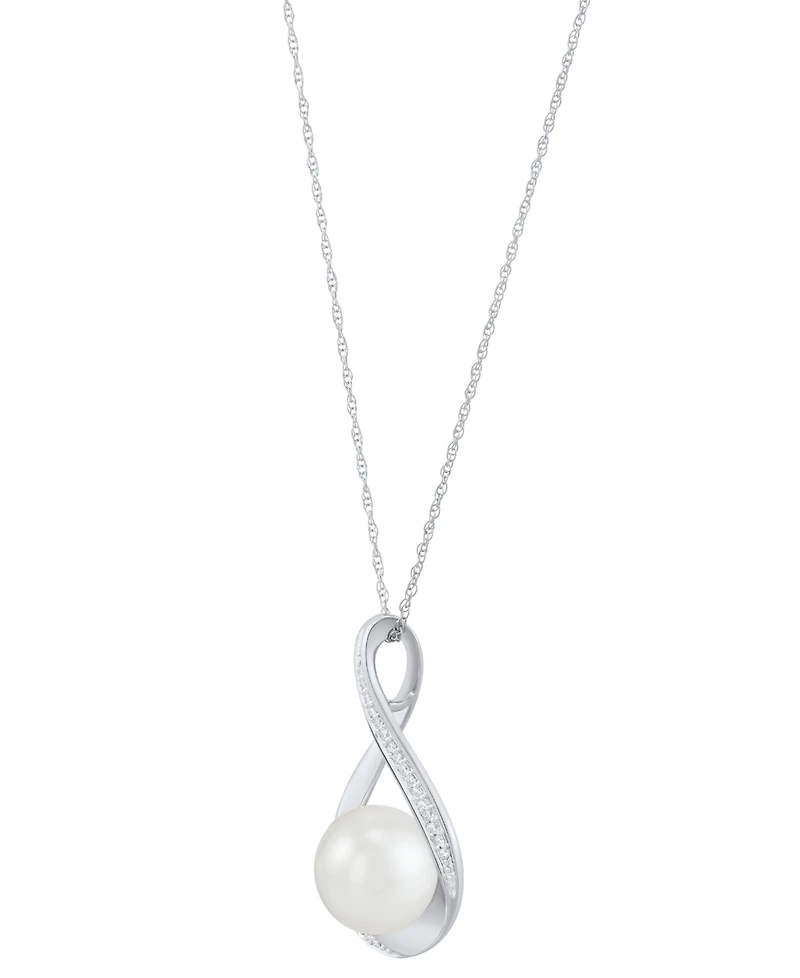 Honora Cultured Freshwater Pearl (9mm) and Diamond Accent Pendant 18" Necklace 14k Gold