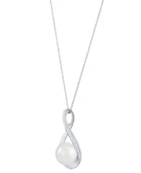 Honora Cultured Freshwater Pearl (9mm) and Diamond Accent Pendant 18" Necklace 14k Gold