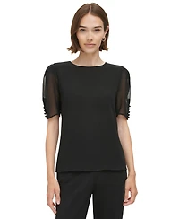 Calvin Klein Women's Elbow-Length Button-Sleeve Top