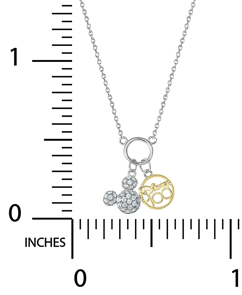 Disney Cubic Zirconia Mickey Mouse & Disney 100 Pendant Necklace 18" in Sterling Silver & 18k Gold-Plate