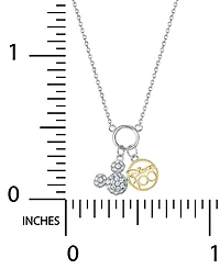 Disney Cubic Zirconia Mickey Mouse & Disney 100 Pendant Necklace 18" in Sterling Silver & 18k Gold-Plate