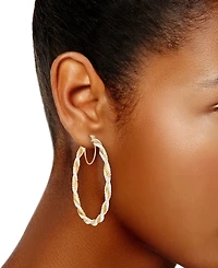 Crystal Pave Twist Style Medium Hoop Earrings, 2"
