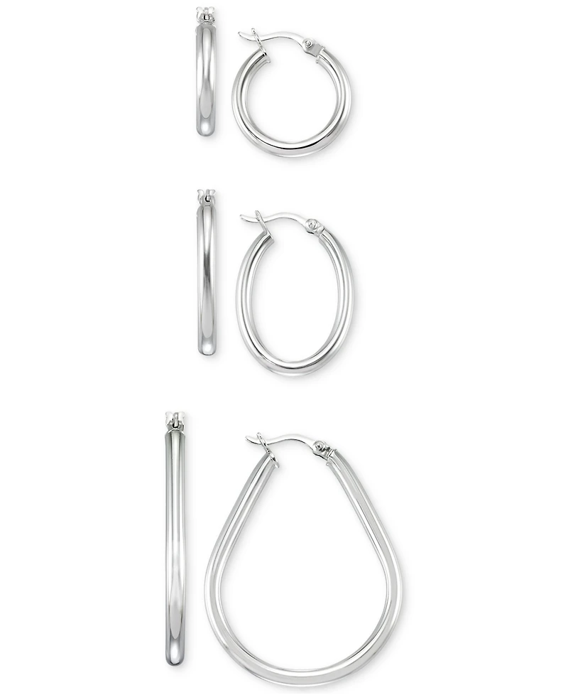 Set of Three Hoop Earrings 14k Yellow Gold Vermeil and Sterling Silver