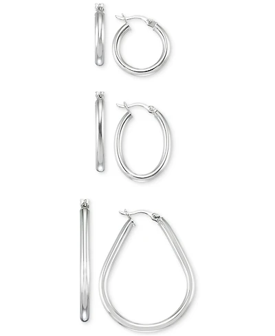 Set of Three Hoop Earrings 14k Yellow Gold Vermeil and Sterling Silver