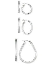 Set of Three Hoop Earrings 14k Yellow Gold Vermeil and Sterling Silver