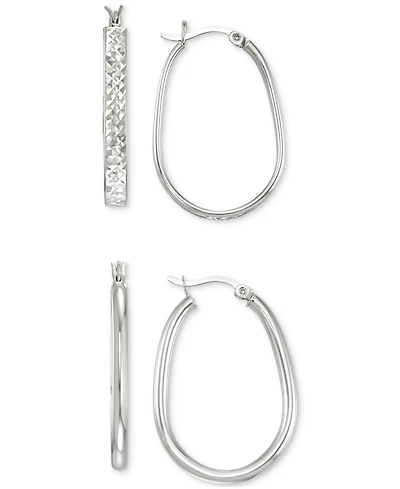 2-Pc. Brushed and Polished Oval Hoop Earrings Set 14k Gold Over Sterling Silver