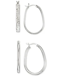 2-Pc. Brushed and Polished Oval Hoop Earrings Set 14k Gold Over Sterling Silver