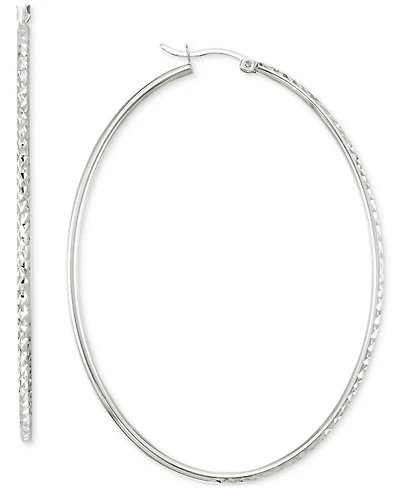 Diamond-Cut Oval Hoop Earrings in 14k Gold Vermeil, 2-3/4" (Also in Sterling Silver)