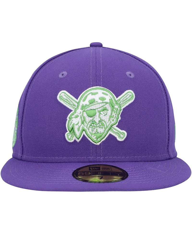 Men's New Era Purple Pittsburgh Pirates Lime Side Patch 59FIFTY Fitted Hat