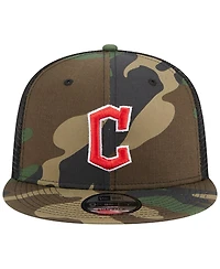 Men's New Era Camo Cleveland Guardians Woodland Camo Trucker 9FIFTY Snapback Hat