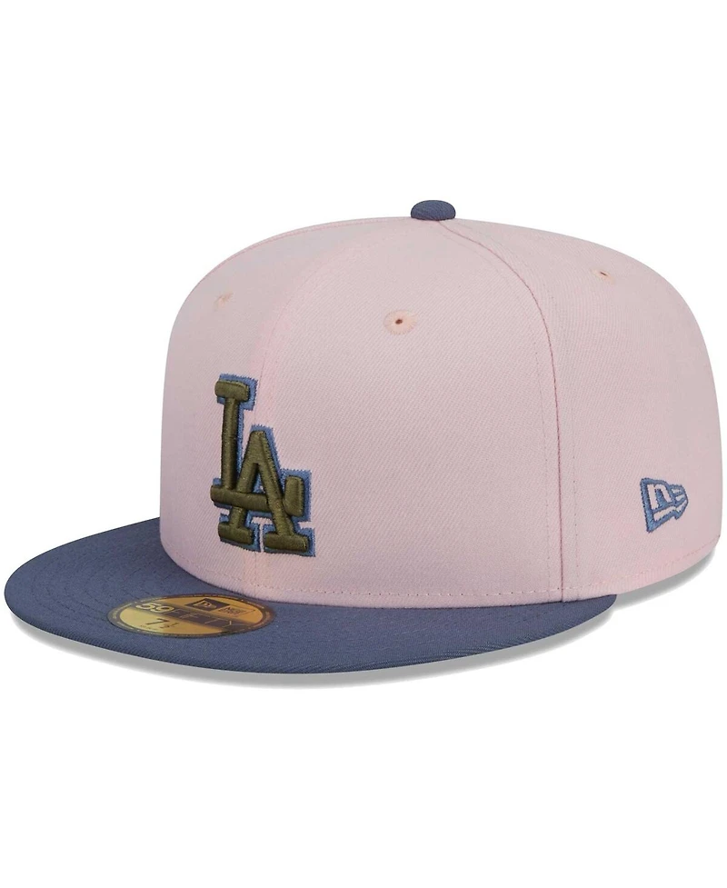 Men's New Era Pink, Blue Los Angeles Dodgers Olive Undervisor 59FIFTY Fitted Hat