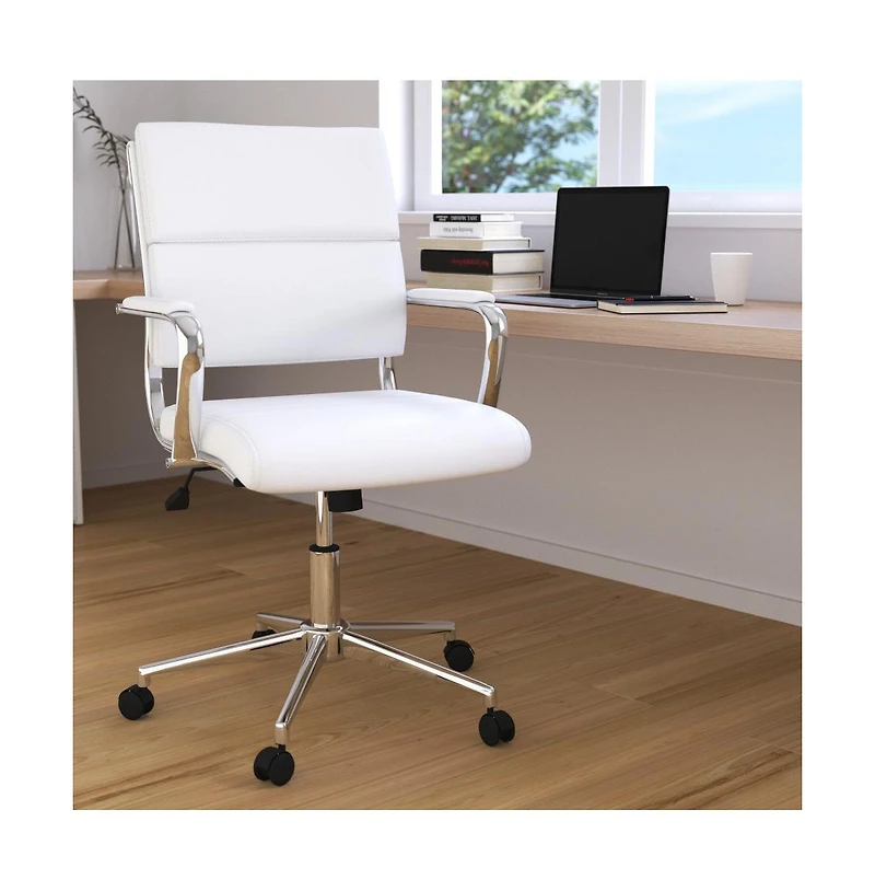 Merrick Lane Mcentyre Ergonomic Swivel Office Chair Panel Style Mid-Back Computer Desk Chair With Padded Metal Arms & Base